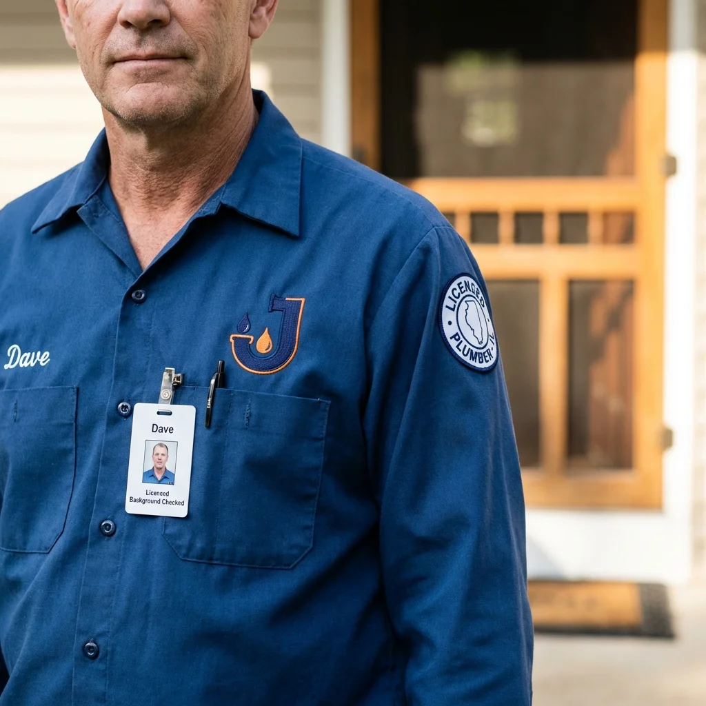 Licensed plumber showing ID badge in Valley View, PA