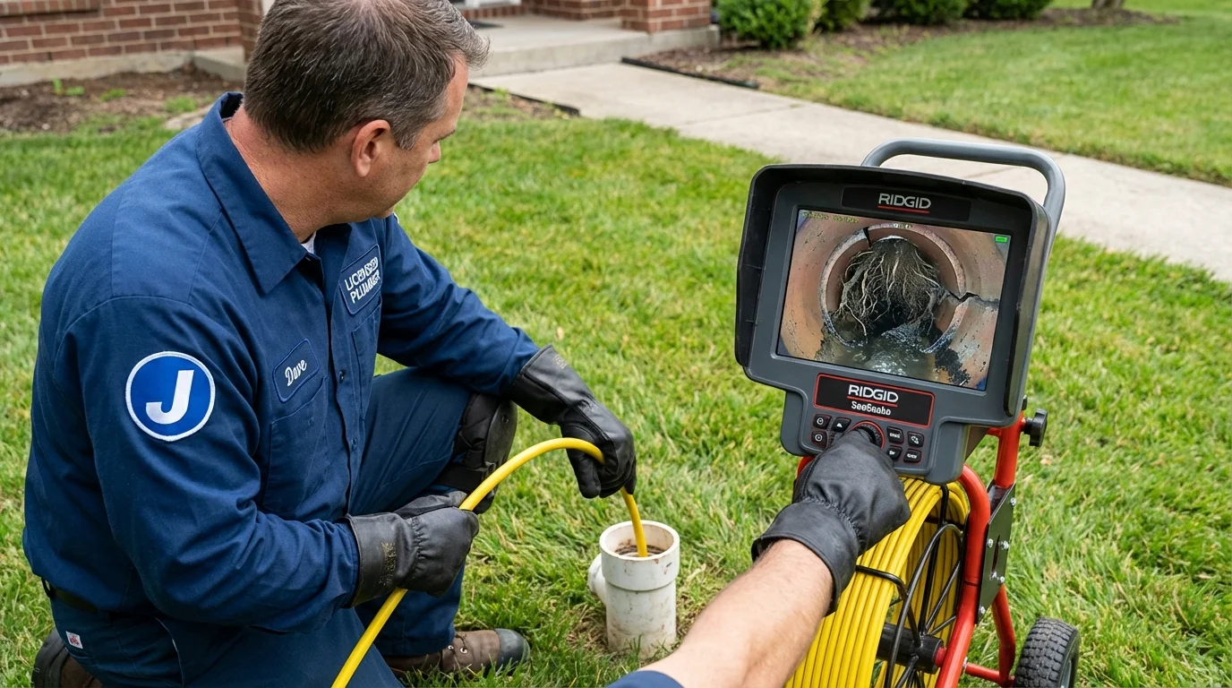 Sewer camera inspection being performed by Johns Plumbing LLC in Valley View