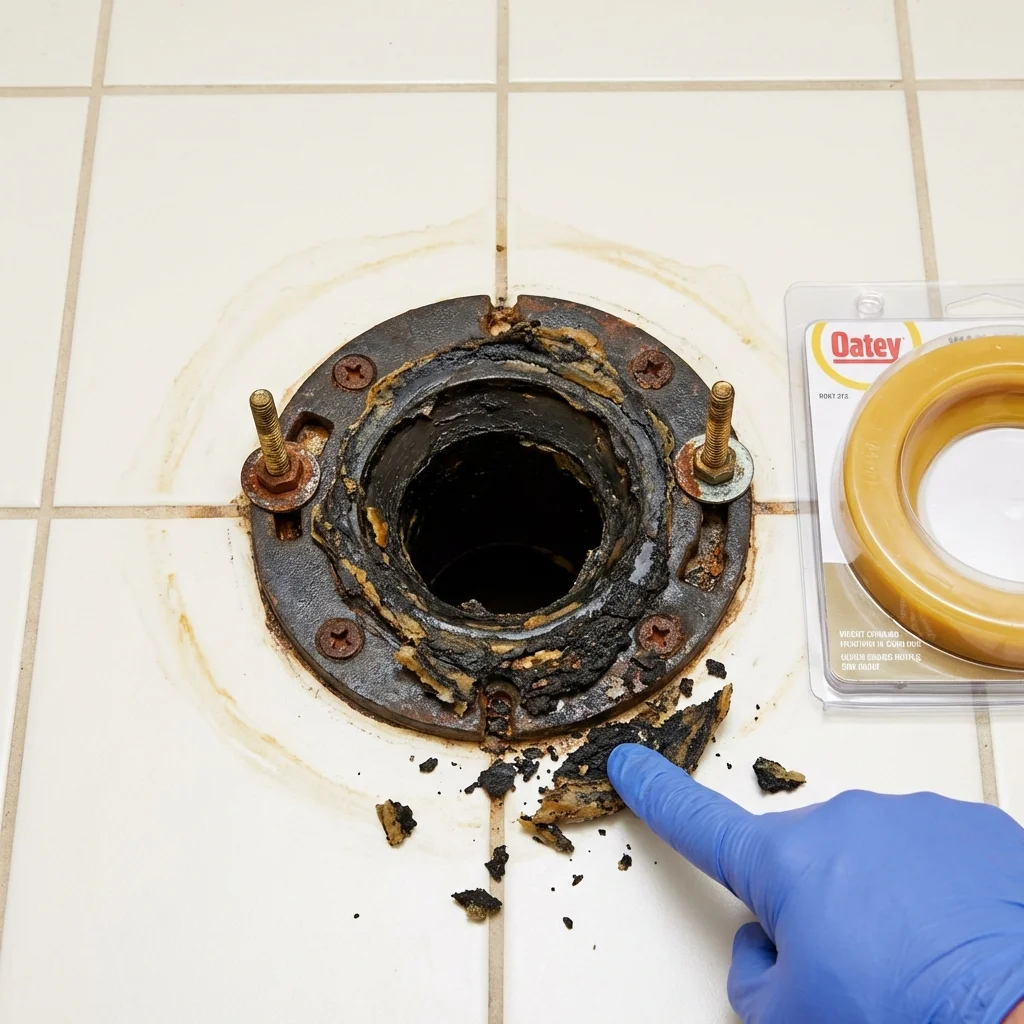 Failed wax ring showing water seepage at the base of a toilet in a Valley View, PA home