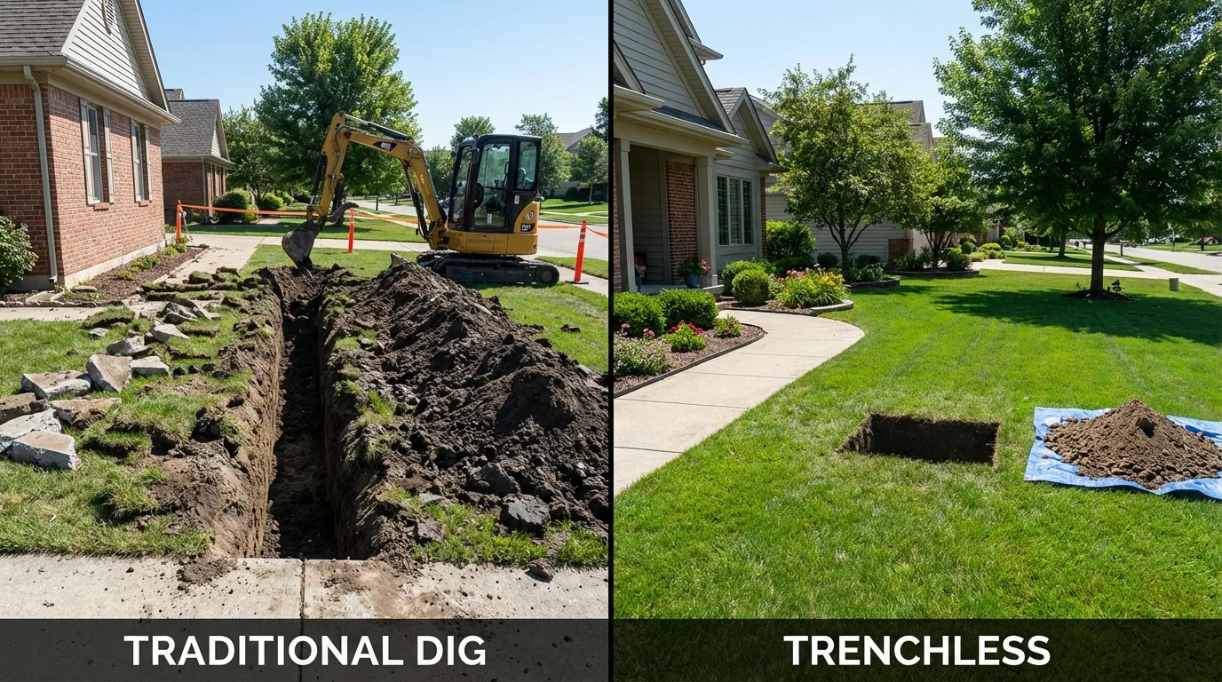 Trenchless sewer repair with minimal yard damage versus traditional excavation in Valley View, PA